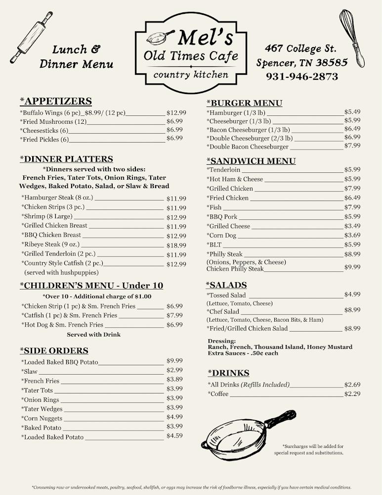 Mel's Old Times Cafe Menu image 1