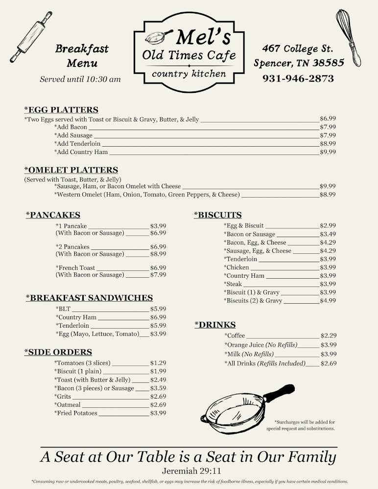 Mel's Old Times Cafe Menu image 2
